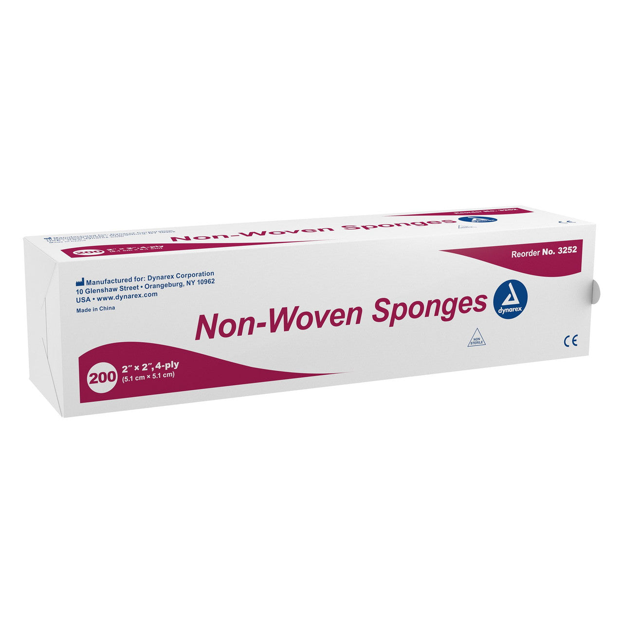 Dynarex Gauze Non Woven Non Sterile Sponges - 2 Inches X 2 Inches - 4 Ply - 200 Ea